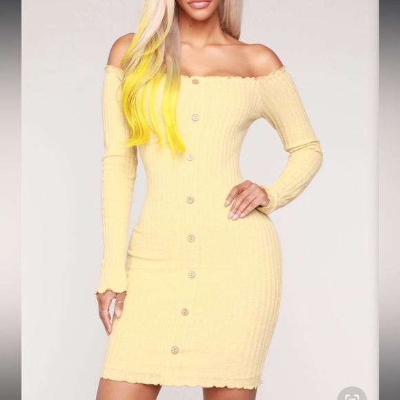NWT•XL-2X•TCB•SUNSHINE YELLOW OFF THE SHOULDER DRESS•NEW - Picture 5 of 13